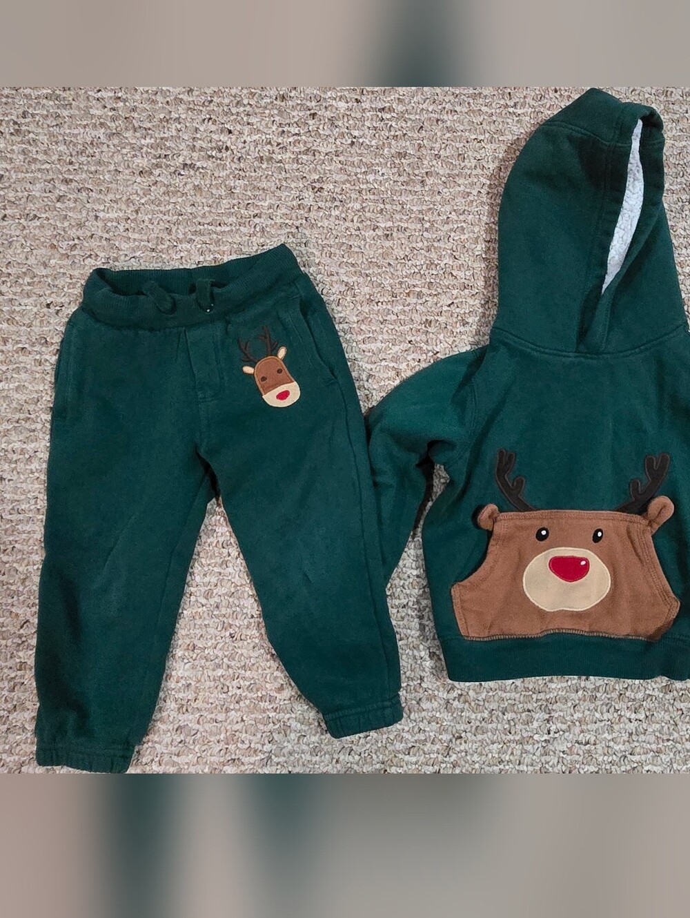 Kids Dark Green Reindeer Jogger Pants - Brand Unknown